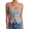 image:imageLYANER Womens Summer Cute Tops Square Neck Sleeveless Eyelet Button Down Tank Top BlousesGrey