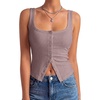 image:imageLYANER Womens Summer Cute Tops Square Neck Sleeveless Eyelet Button Down Tank Top BlousesKhaki