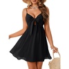 image:imageLYANER Womens Summer Sexy V Neck Spaghetti Strap Dress Ruched Tie Knot Front Short Flowy Mini DressesBlack
