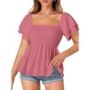 image:imageLYANER Womens Summer Smocked Peplum Top Square Neck Short Sleeve Ruffle Hem Blouse Babydoll ShirtDark Pink