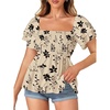 image:imageLYANER Womens Summer Smocked Peplum Top Square Neck Short Sleeve Ruffle Hem Blouse Babydoll ShirtFloral Apricot