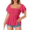 image:imageLYANER Womens Summer Smocked Peplum Top Square Neck Short Sleeve Ruffle Hem Blouse Babydoll ShirtRose Pink