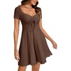 image:imageLYANER Womens Sweetheart Neck Short Sleeve Ruffle Drawstring A Line Elegant Mini DressBrown