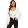 image:imageLYANER Womens Tie Knot Front Shirred Back Lantern Long Sleeve Crop Blouse Tee TopWhite