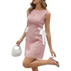image:imageLYANER Womens Tweed Ribbon Boat Neck Sleeveless Backless Elegant Midi DressPink