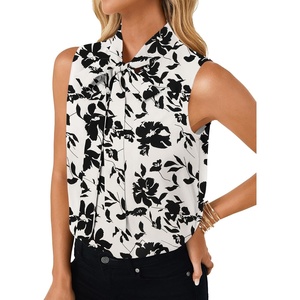 image:imageLYANER Womens Bow Tie Mock Neck Blouse Sleeveless Business Casual Tank Shirt Dressy Work TopsBlack Floral Print