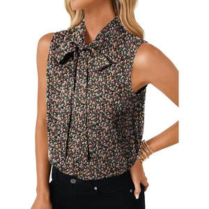 image:imageLYANER Womens Bow Tie Mock Neck Blouse Sleeveless Business Casual Tank Shirt Dressy Work TopsBlackpink Floral Print