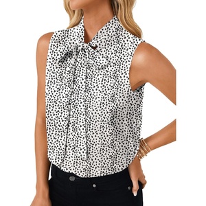 image:imageLYANER Womens Bow Tie Mock Neck Blouse Sleeveless Business Casual Tank Shirt Dressy Work TopsBlackwhite Print