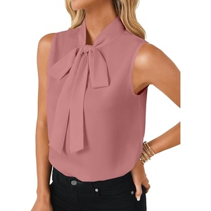 image:imageLYANER Womens Bow Tie Mock Neck Blouse Sleeveless Business Casual Tank Shirt Dressy Work TopsCrabapple Pink