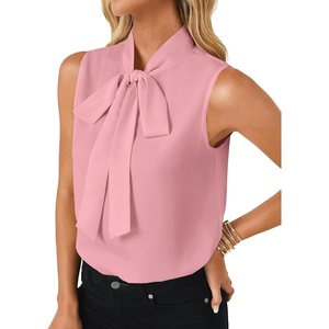image:imageLYANER Womens Bow Tie Mock Neck Blouse Sleeveless Business Casual Tank Shirt Dressy Work TopsDark Pink