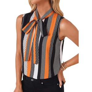 image:imageLYANER Womens Bow Tie Mock Neck Blouse Sleeveless Business Casual Tank Shirt Dressy Work TopsPolka Dot Stripes