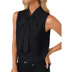 image:imageLYANER Womens Bow Tie Mock Neck Blouse Sleeveless Business Casual Tank Shirt Dressy Work TopsPure Black