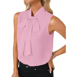 image:imageLYANER Womens Bow Tie Mock Neck Blouse Sleeveless Business Casual Tank Shirt Dressy Work TopsPure Pink