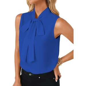 image:imageLYANER Womens Bow Tie Mock Neck Blouse Sleeveless Business Casual Tank Shirt Dressy Work TopsPure Royal Blue