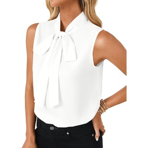 image:imageLYANER Womens Bow Tie Mock Neck Blouse Sleeveless Business Casual Tank Shirt Dressy Work TopsPure White