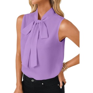 image:imageLYANER Womens Bow Tie Mock Neck Blouse Sleeveless Business Casual Tank Shirt Dressy Work TopsPurple
