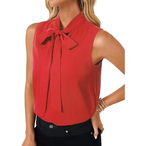image:imageLYANER Womens Bow Tie Mock Neck Blouse Sleeveless Business Casual Tank Shirt Dressy Work TopsRed
