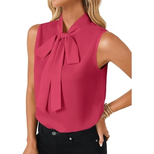 image:imageLYANER Womens Bow Tie Mock Neck Blouse Sleeveless Business Casual Tank Shirt Dressy Work TopsRose