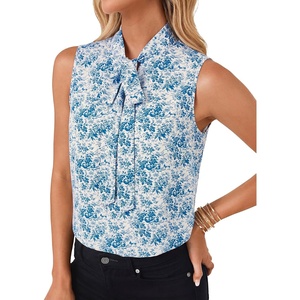 image:imageLYANER Womens Bow Tie Mock Neck Blouse Sleeveless Business Casual Tank Shirt Dressy Work TopsRoyal Blue Floral