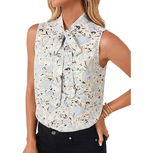 image:imageLYANER Womens Bow Tie Mock Neck Blouse Sleeveless Business Casual Tank Shirt Dressy Work TopsWater Ripple