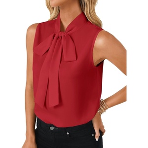 image:imageLYANER Womens Bow Tie Mock Neck Blouse Sleeveless Business Casual Tank Shirt Dressy Work TopsWine Red