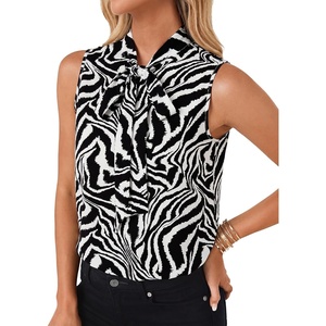 image:imageLYANER Womens Bow Tie Mock Neck Blouse Sleeveless Business Casual Tank Shirt Dressy Work TopsZebra Stripes