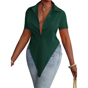 image:imageLYANER Womens Button Down Collar V Neck Open Front Short Sleeve Slit Hem Long Shirt Blouse TopsDark Lake Blue