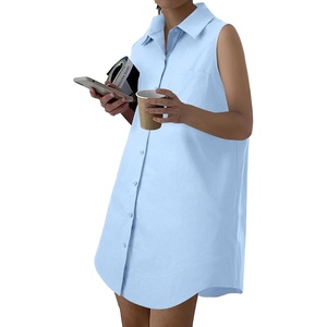 image:imageLYANER Womens Casual Shirt Dress Collar V Neck Sleeveless Button Down Loose Mini DressesAzure