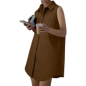 image:imageLYANER Womens Casual Shirt Dress Collar V Neck Sleeveless Button Down Loose Mini DressesDark Brown