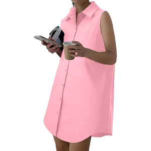 image:imageLYANER Womens Casual Shirt Dress Collar V Neck Sleeveless Button Down Loose Mini DressesPink