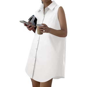 image:imageLYANER Womens Casual Shirt Dress Collar V Neck Sleeveless Button Down Loose Mini DressesWhite