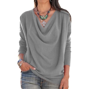 image:imageLYANER Womens Draped Cowl Neck Long Sleeve Tunic Blouse TopGray