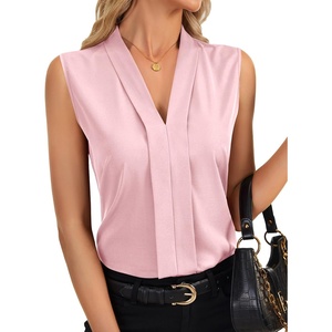 image:imageLYANER Womens Dressy Tank Tops V Neck Pleated Sleeveless Work Shirt Business Casual BlouseDusty Pink