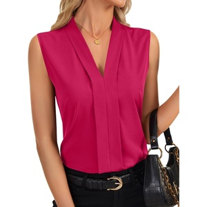 image:imageLYANER Womens Dressy Tank Tops V Neck Pleated Sleeveless Work Shirt Business Casual BlouseRose