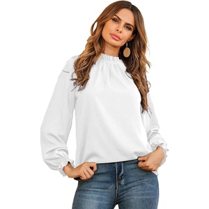 image:imageLYANER Womens Frill Mock Neck Flounce Long Sleeve Solid Blouse Office Shirt TopWhite