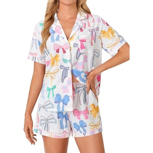 image:imageLYANER Womens Pajama Sets Striped Button Down Pj Set Sleepwear Shirt and Shorts Two Piece Lounge SetsChampagne
