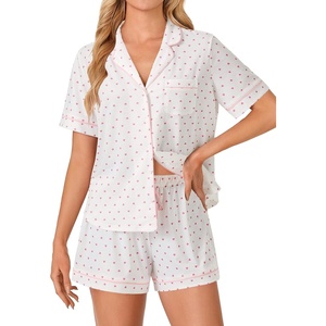image:imageLYANER Womens Pajama Sets Striped Button Down Pj Set Sleepwear Shirt and Shorts Two Piece Lounge SetsWhite Pink