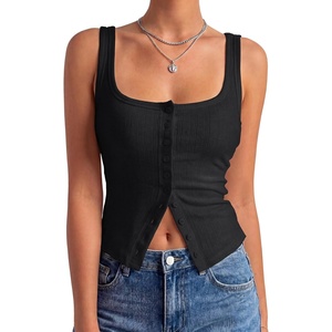 image:imageLYANER Womens Summer Cute Tops Square Neck Sleeveless Eyelet Button Down Tank Top BlousesBlack