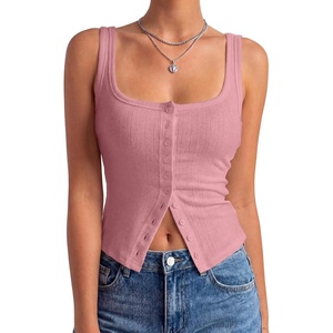 image:imageLYANER Womens Summer Cute Tops Square Neck Sleeveless Eyelet Button Down Tank Top BlousesDark Pink