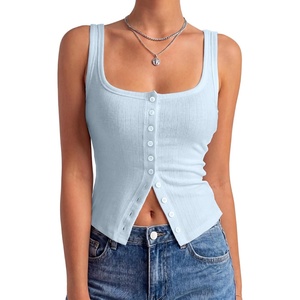 image:imageLYANER Womens Summer Cute Tops Square Neck Sleeveless Eyelet Button Down Tank Top BlousesLight Blue