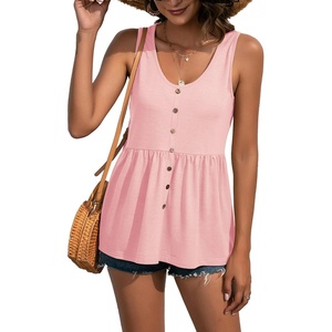 image:imageLYANER Womens Summer Sleeveless Peplum Button Ruffle Hem Flowy Babydoll Tank TopsLight Pink
