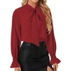 image:imageLYANER Womens Bow Tie Neck Blouse Ruffle Long Sleeve Business Dressy Office Shirt TopBurgundy