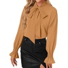 image:imageLYANER Womens Bow Tie Neck Blouse Ruffle Long Sleeve Business Dressy Office Shirt TopCamel