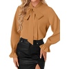 image:imageLYANER Womens Bow Tie Neck Blouse Ruffle Long Sleeve Business Dressy Office Shirt TopCamel