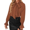 image:imageLYANER Womens Bow Tie Neck Blouse Ruffle Long Sleeve Business Dressy Office Shirt TopCaramel