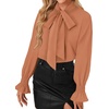 image:imageLYANER Womens Bow Tie Neck Blouse Ruffle Long Sleeve Business Dressy Office Shirt TopCoral Pink