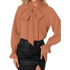 image:imageLYANER Womens Bow Tie Neck Blouse Ruffle Long Sleeve Business Dressy Office Shirt TopCoral Pink