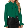 image:imageLYANER Womens Bow Tie Neck Blouse Ruffle Long Sleeve Business Dressy Office Shirt TopDark Green