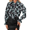 image:imageLYANER Womens Bow Tie Neck Blouse Ruffle Long Sleeve Business Dressy Office Shirt TopFloral Black
