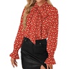 image:imageLYANER Womens Bow Tie Neck Blouse Ruffle Long Sleeve Business Dressy Office Shirt TopFloral Red